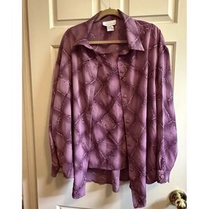 Vtg Susan Graver Pant Set 1x - Purple Diamond Shaped Blouse Tank  And Pants